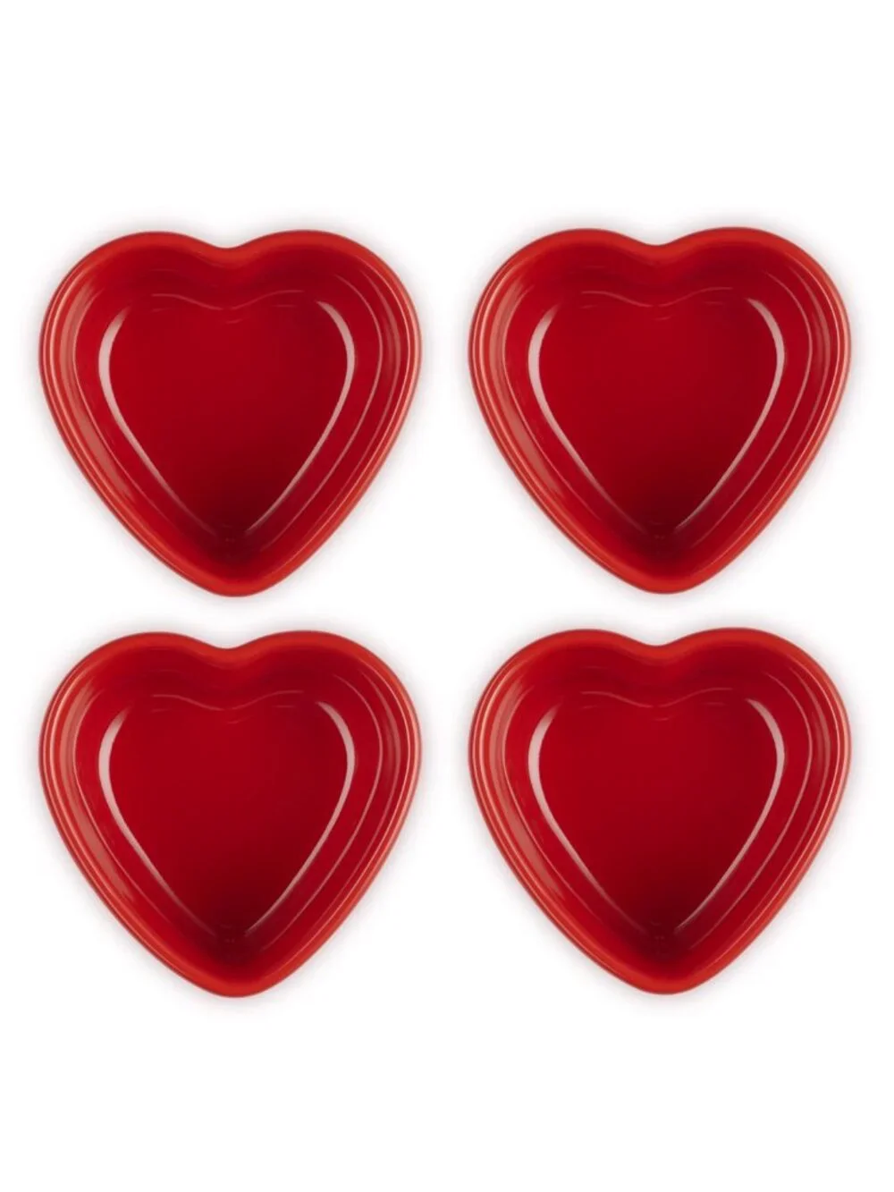 Le Creuset Stoneware Set of 4 Color Cerise Heart Ramekins 300ml, NWT